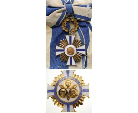 Grand Cross Set, instituted in 1954. Sash Badge, 87x56 mm, git Silver, both sides enameled, central medallion gilt, enameled,