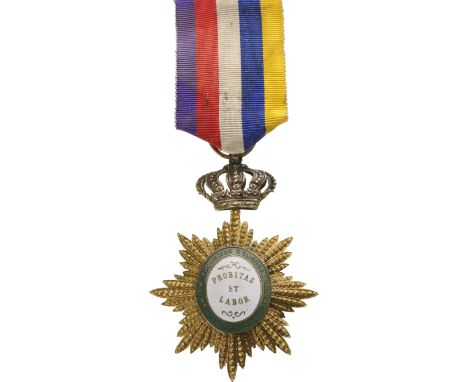 Breast Badge, 74x52 mm, gilt Silver, one-side enameled, central medallions gilt silver, original suspension ring and ribbon. 