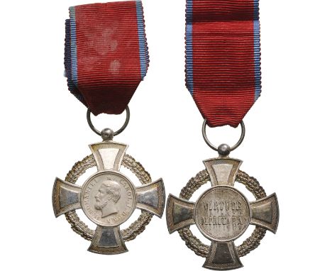 Breast Badge, 36 mm, Silver, original suspension ring and military virtue ribbon. A cross in mint state, the best we ever saw