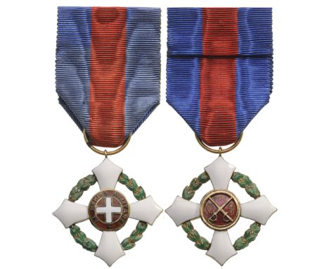 Knight`s Cross, instituted in 1815, revived in 1947. Breast Badge, 38 mm, gilt, enameled, multipart construction, original su