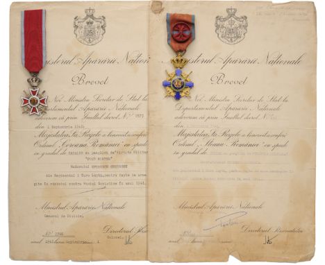 Order of the Star of Romania, Officer's Cross, 2nd Model for Military with Military Virtue ribbon with rosette, gilt Bronze, 