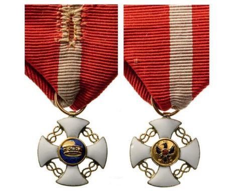 Knight`s Cross, 5th Class, Miniature. Breast Badge, GOLD, 16 mm, enameled, original suspension ring and ribbon. II