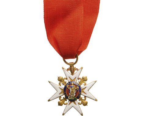 Knight's Cross, Restauration (1814-1830) Type, 3rd Class, instituted in 1693. Breast Badge, 40x37 mm, GOLD, approx. 12.1g, bo