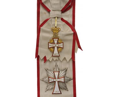 Grand Cross Set, 1st Class, Christian IX (1818-1906), instituted in 1671. Sash Badge, 80x40 mm, GOLD, hallmarked,  by "Michel