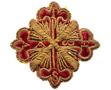 Cloth Breast Star, instituted during the 16th Century. Breast Star in velvet, 59 mm, GOLD and silver bullion, reverse backed 