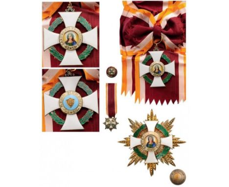 Grand Cross Set, instituted in 1923. Sash Badge, 74x64 mm, gilt Silver, enameled, original long sash. Breast Star, 84 mm, Sil