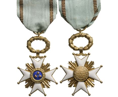 Knight`s Cross, 5th Class, instituted in 1924. Breast Badge, 60x38 mm, gilt Silver, enameled, both central medallions gilt Si