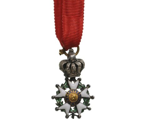 Officer`s Cross Miniature, 2nd Empire (1852-1870). Breast Badge, gilt Silver, 20x12 mm, enameled (minor cracks in the enamel)