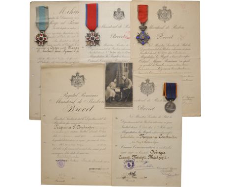 Order of the Star of Romania, Knight`s Cross, 1st Model for Military, with Military Virtue Ribbon. Breast Badge, 65x42 mm, Si