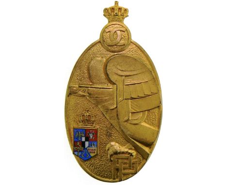 1st Model, 1st Class, Carol 2, for Officers. Breast Badge, 65x35 mm, gilt Bronze, partially enameled, with pin on reverse. M.