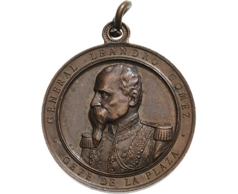 Breast Badge, 36 mm, Bronze, reverse inscription "DEFENSA NACIONAL - 1864 PAYSANDU 1865", original suspension ring. Awarded f