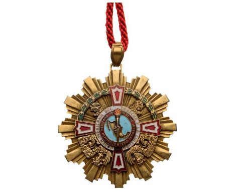 Commander's Cross. Neck Badge, 72 mm, gilt Metal, superimposed gilt bronze, enameled, with original suspension loop and neck 
