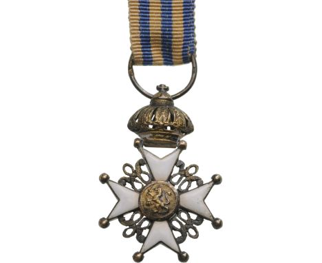 Knight`s Cross Miniature. Breast Badge, 24x17 mm, hallmarked, both sides enameled, both central medallions gilt, with crown s
