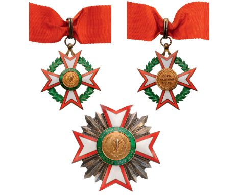 Grand Officer`s Set, 2nd Class, instituted in 1961. Neck Badge, 56 mm, gilt Silver, maker`s mark "A.C. Adrien Chobillon", hal