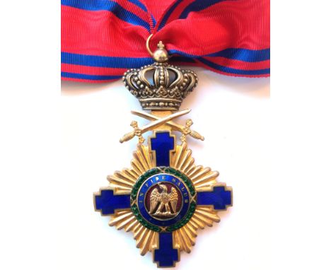 Commander's Cross, 1st Model for Military in Time of Peace. Neck Badge, 104x66 mm, Bronze gilt, both sides dark blue enameled