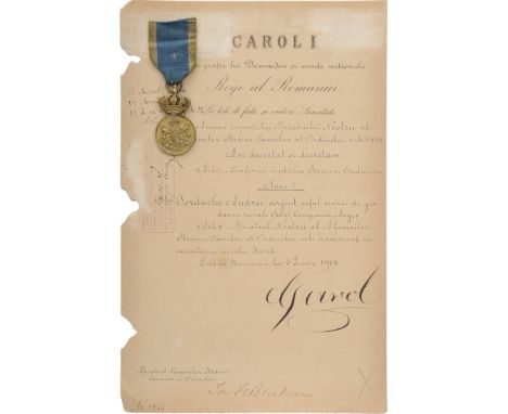 to a Sergeant, chief of a Rural Gendarmes Unit of Arges. Breast Badge, 52x30 mm, gilt Bronze, original crown suspension ring 