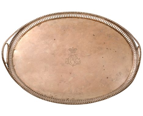 Decorative border, central engraved imperial monogram (crown and "CN"), 37x51 cm, weight 1560 g, double mark "12" and three S
