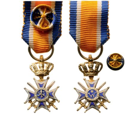 Military Officer`s Cross, Miniature. Breast Badge, gilt Silver, 22x14 mm, both sides enameled, hallmarked, original crown sus