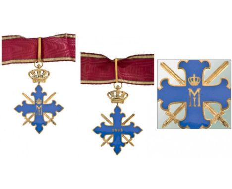 Commander`s Cross, 2nd Class, 4th Model in silver gilt, oneside light blue enameled trefoiled cross with golden edges, the ci