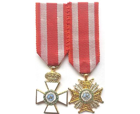 Grand Cross Set Miniatures, 1st Class, instituted in 1815. Sash Badge, 22x15 mm, gilt Bronze, one-side enameled, central meda