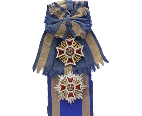 Grand Cross Set, 1st Type, Civil. Sash Badge, 70 mm, Silver gilt, enameled, original suspension ring and sash. Breast Star, 8