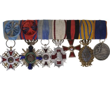 Crown of Romania Order, Officer's Cross (4th Class), Military in Time of War (bottom of swords cut), 1st Model, Silver; Star 