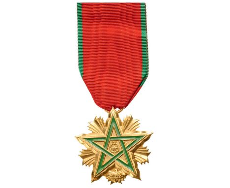 Officer`s Cross, instituted in 1955. Breast Badge, 41 mm, metal gilt, oneside enameled, original suspension ring and ribbon. 