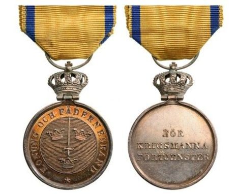 Medal of the Sword, instituted in 1850. Breast Badge, 31 mm, silver, original royal crown suspension device and ribbon. Scarc