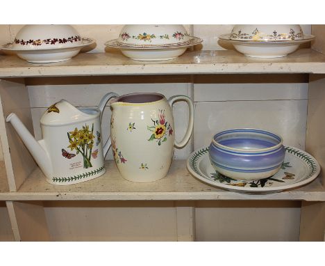 A Portmeirion Botanic Garden watering can and charger, together with a large Poole Pottery jug and bowl