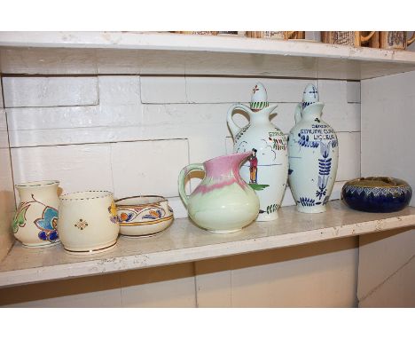 Two Dutch Senior's Genuine Curacao liqueur flasks, a Royal Doulton ashtray, a Crown Devon pottery jug, and three pieces of Ho