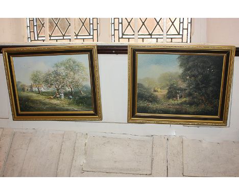 Ted Dyer (20th century), pair of oils on canvas, children playing in woods, signed, 30cm by 41cm