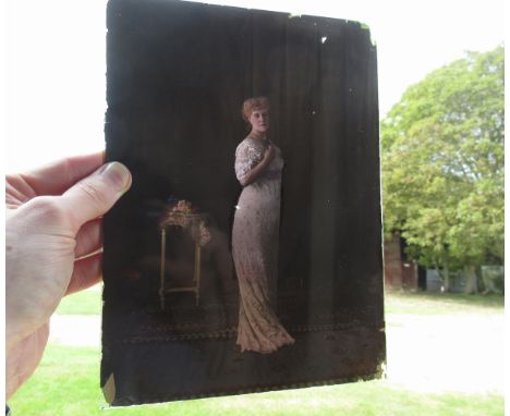 Attributed to Franklin Price Knott (1852-1930), four original hand coloured dry plate portrait belle epoque style negatives, 