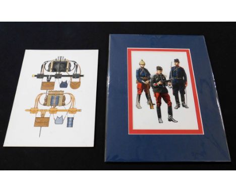 PIERRE TURNER (1943-2011), two well executed original pen, ink and watercolour military uniform illustrations, both original 