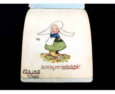 Commonplace album circa 1915-1920 with several pen and ink and pen, ink and watercolour sketches, Great War interest, mainly 