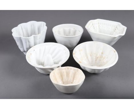 Six late 19th century ceramic jelly moulds, various shapes