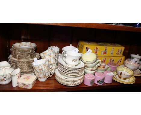 A Royal Albert "Berkeley" pattern trio, a Regency bone china trio, another similar trio, a Grosvenor bone china "Spring Song"