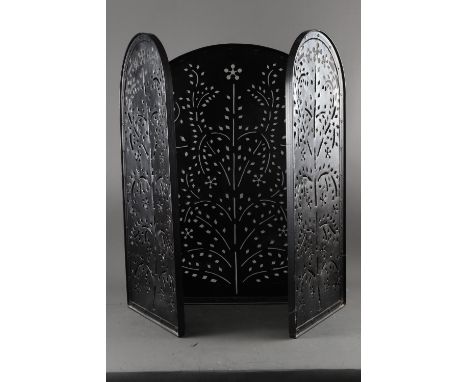 A wrought iron three-fold firescreen, 24" wide x 20" high