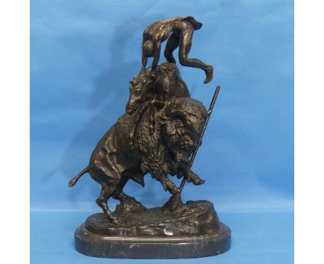 After Frederic Sackrider Remington (American 1861-1909), 'The Buffalo Horse', bronze group stamped with facsimile signature, 