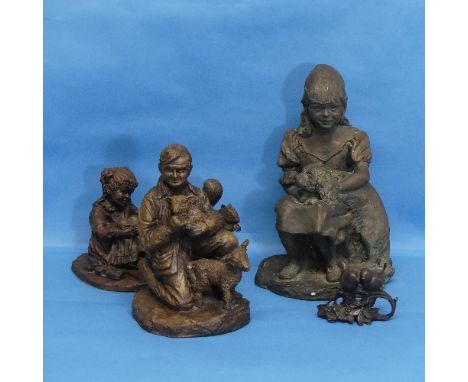 An Angela Bishop 'Girl with Spaniel' ceramic Figure, together with Angela Bishop 'Girl with Violin' (2/25) and 'The Shepherd'