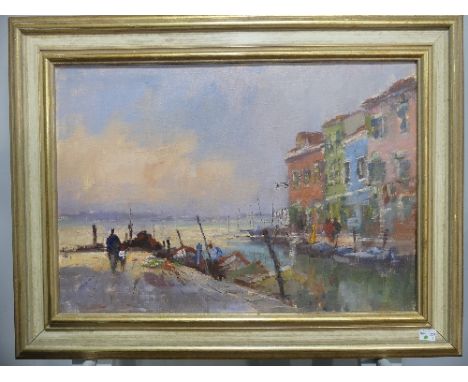 W. Davies (20th century), 'Morning Light, Burano', oil on canvas, bears Omell Galleries label verso, 35.5cm x 50.5cm, framed.