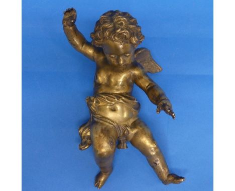 A late 19th century French gilt-bronze figure of a Cherub,&nbsp;formerly part of another piece, 27cm high. 