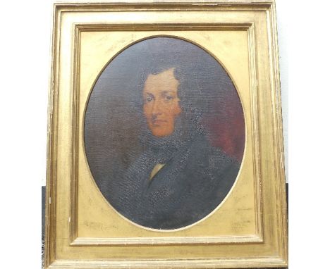 19th century School, Portrait of a Gentleman, 60cm x 50cm, in oval overmount, framed. 