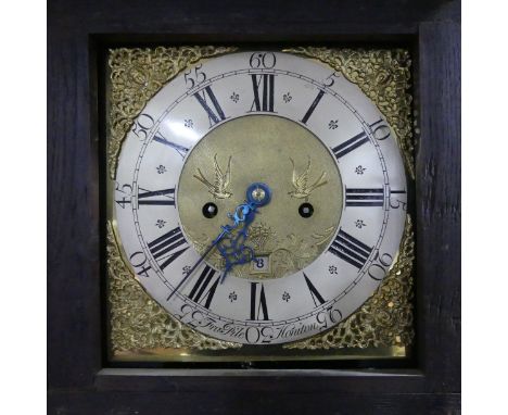 An oak eight-day Longcase Clock, Fra. Pile, Honiton, with 11in square brass dial, silver chapter ring, Roman and Arabic numer