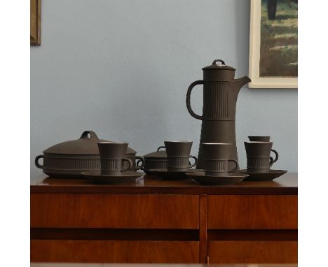 A vintage Dansk Designs Coffee Set,&nbsp;comprising of a tall Coffee Pot, cracked, six Cups and Saucers, Sucrier and Cream Ju