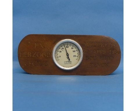 Herzogin Cecilie interest: a mahogany cased Rototherm thermometer, the case inscribed "Ex Herzogin Cecilie - Wrecked 25th Apr