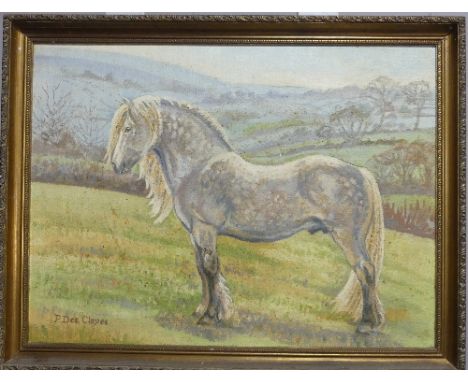 P. Des Clayes (20th century), Portrait of a dapple grey Horse, oil on board, signed, 45cm x 60cm, together with another horse