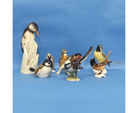 A small quantity of Goebel porcelain Birds, to include Kingfisher, Blue Tit, Woodpecker, etc, one unmarked (7) 