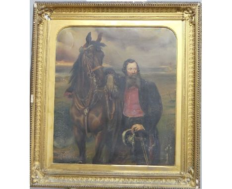 J. D. Mercier (19th century, active circa 1856), Portrait of a man (possibly Giuseppe Garibaldi) and horse, oil on canvas, si