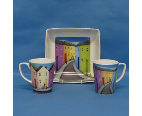 A Paul Horton for Royal Worcester 'Around the Corner' Fruit Dish, decorated in the artist's work, in Box, together with two m