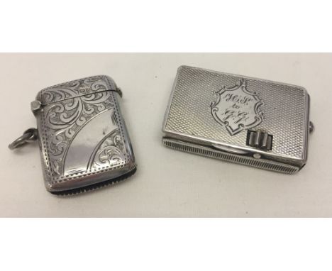 2 antique hallmarked vesta cases, comprising: 1. Rectangular box with 'slow match' compartment and knurled wheel for withdraw